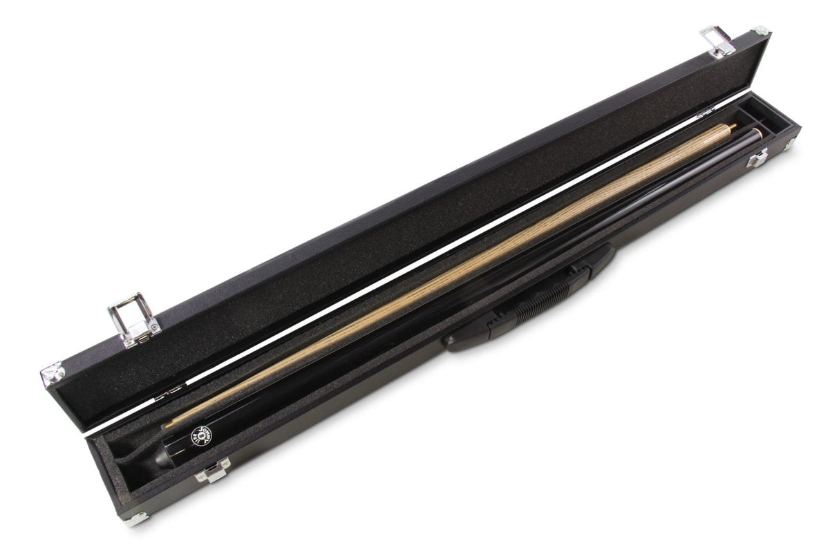 Jonny 8 Ball BLACK JET PRO PRECISION 57 Inch 8mm Tip English Pool Cue with Matching Ash Grain and Jonny 8 Ball BLACK REINFORCED Hard Case