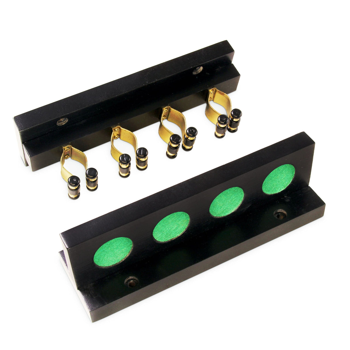 Funky Chalk 4 Way STRAIGHT Wall Mounted Snooker Pool Cue Rack with Brass Clips - Holds 4 Cues