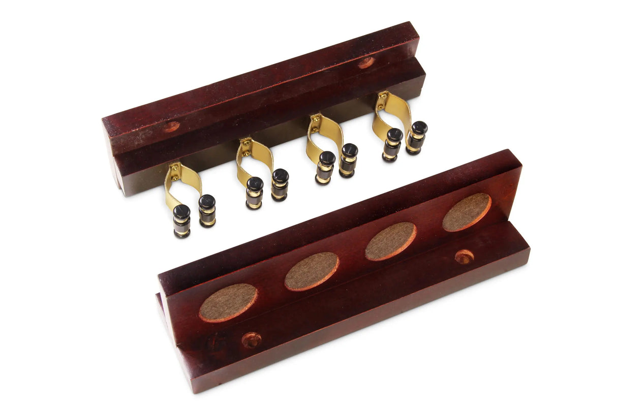 Funky Chalk 4 Way STRAIGHT Wall Mounted Snooker Pool Cue Rack with Brass Clips - Holds 4 Cues