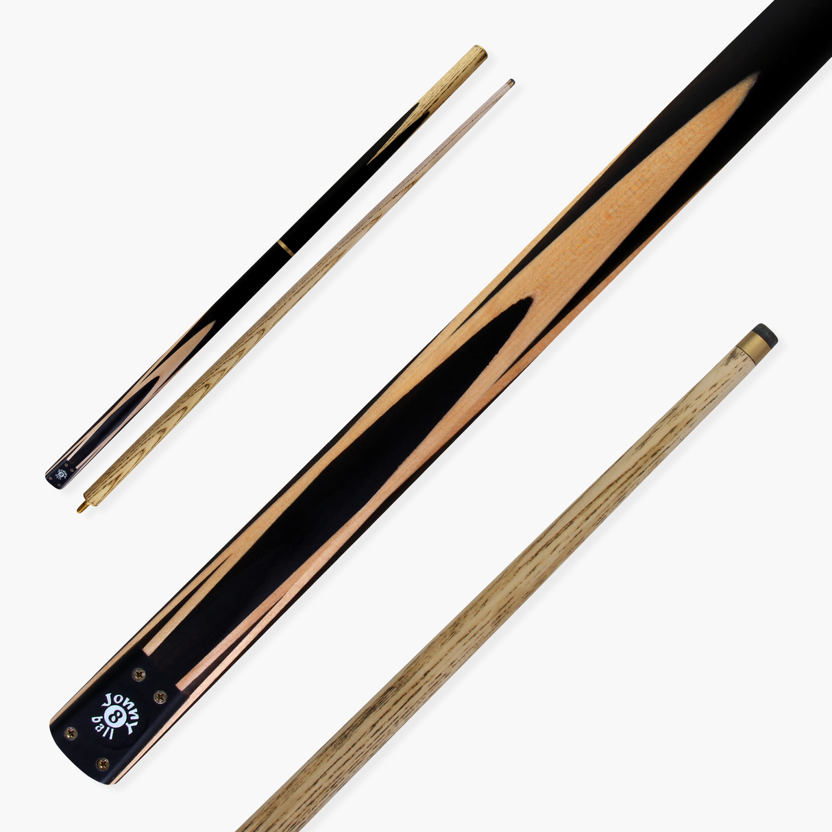 Jonny 8 Ball 57 Inch 3 Piece Length Adjustable Snooker Pool Cue 9mm Tip - Shorten to 44"