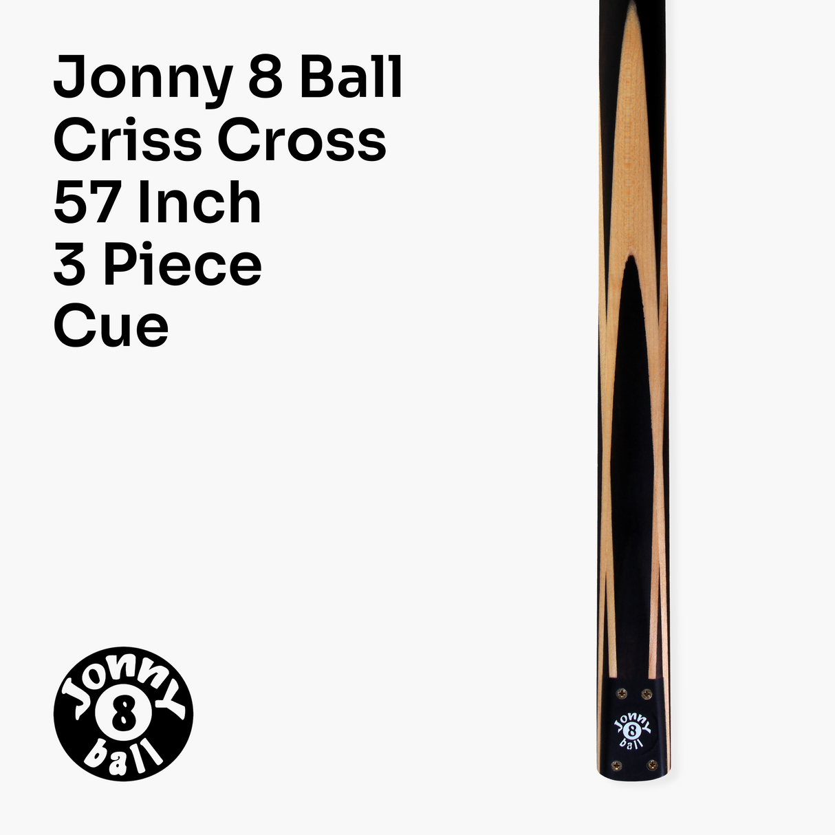 Jonny 8 Ball 57 Inch 3 Piece Length Adjustable Snooker Pool Cue 9mm Tip - Shorten to 44"