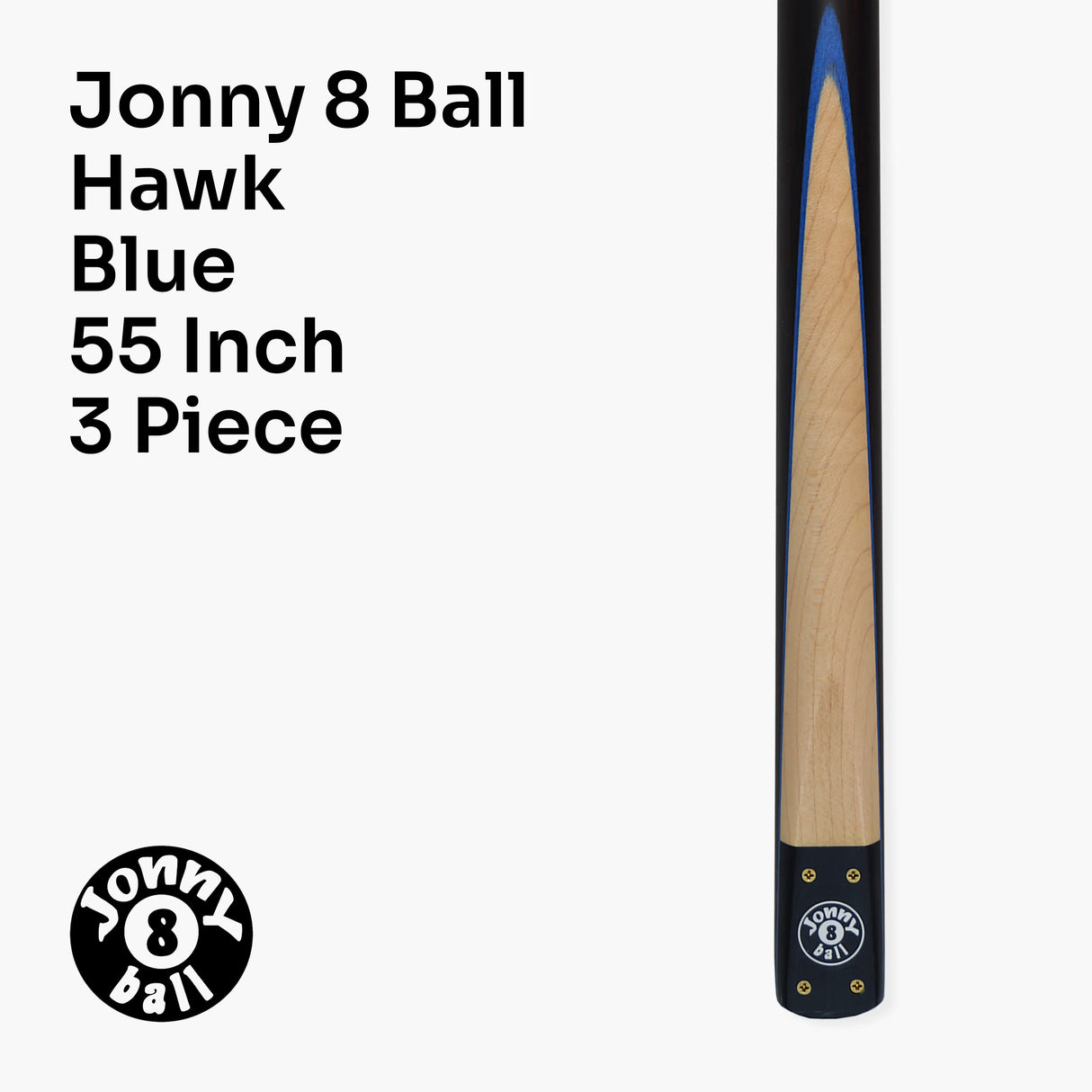 Jonny 8 Ball HAWK 3 Section Rapid Shorten English Pool Cue – 8mm Tip - 55 & 57" Length Jonny 8 Ball