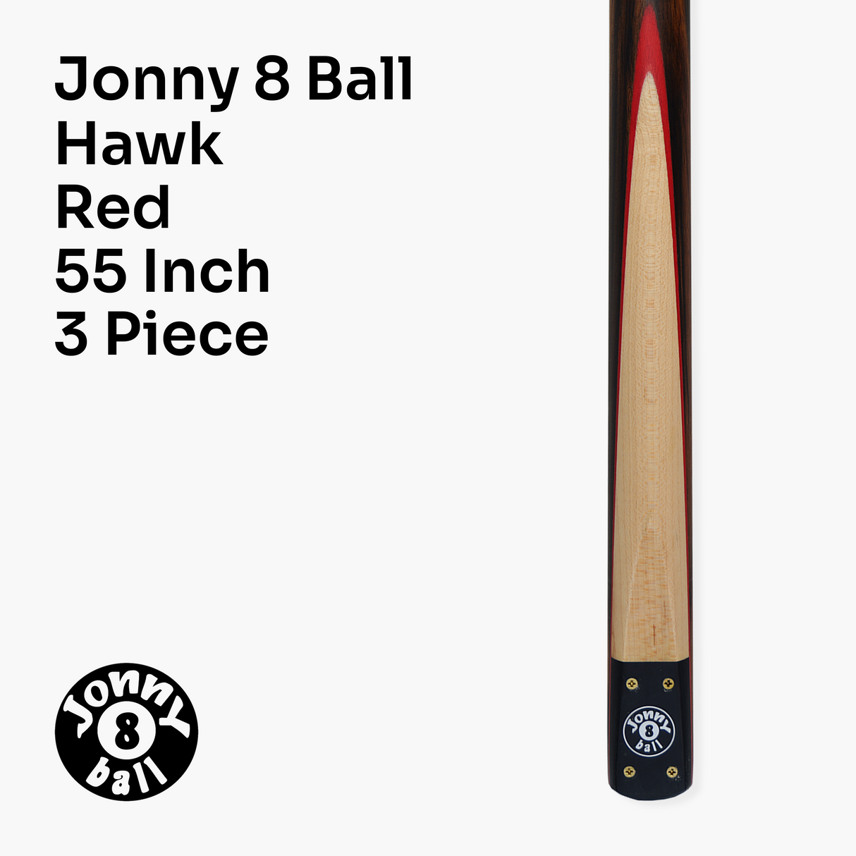 Jonny 8 Ball HAWK 3 Section Rapid Shorten English Pool Cue – 8mm Tip - 55 & 57" Length