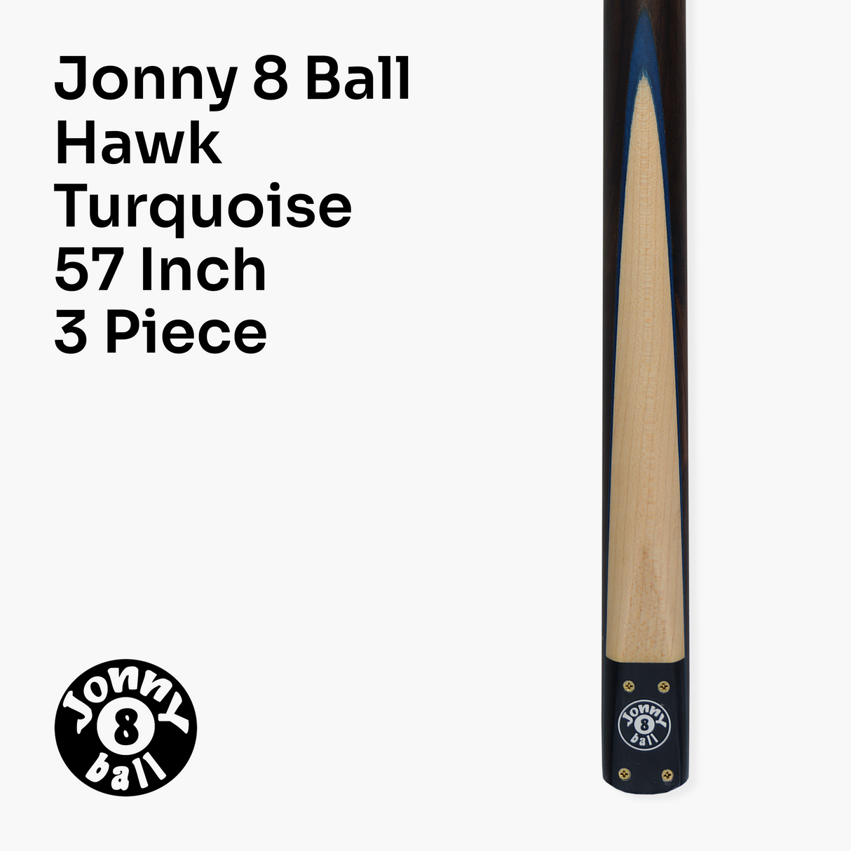 Jonny 8 Ball HAWK 3 Section Rapid Shorten English Pool Cue – 8mm Tip - 55 & 57" Length