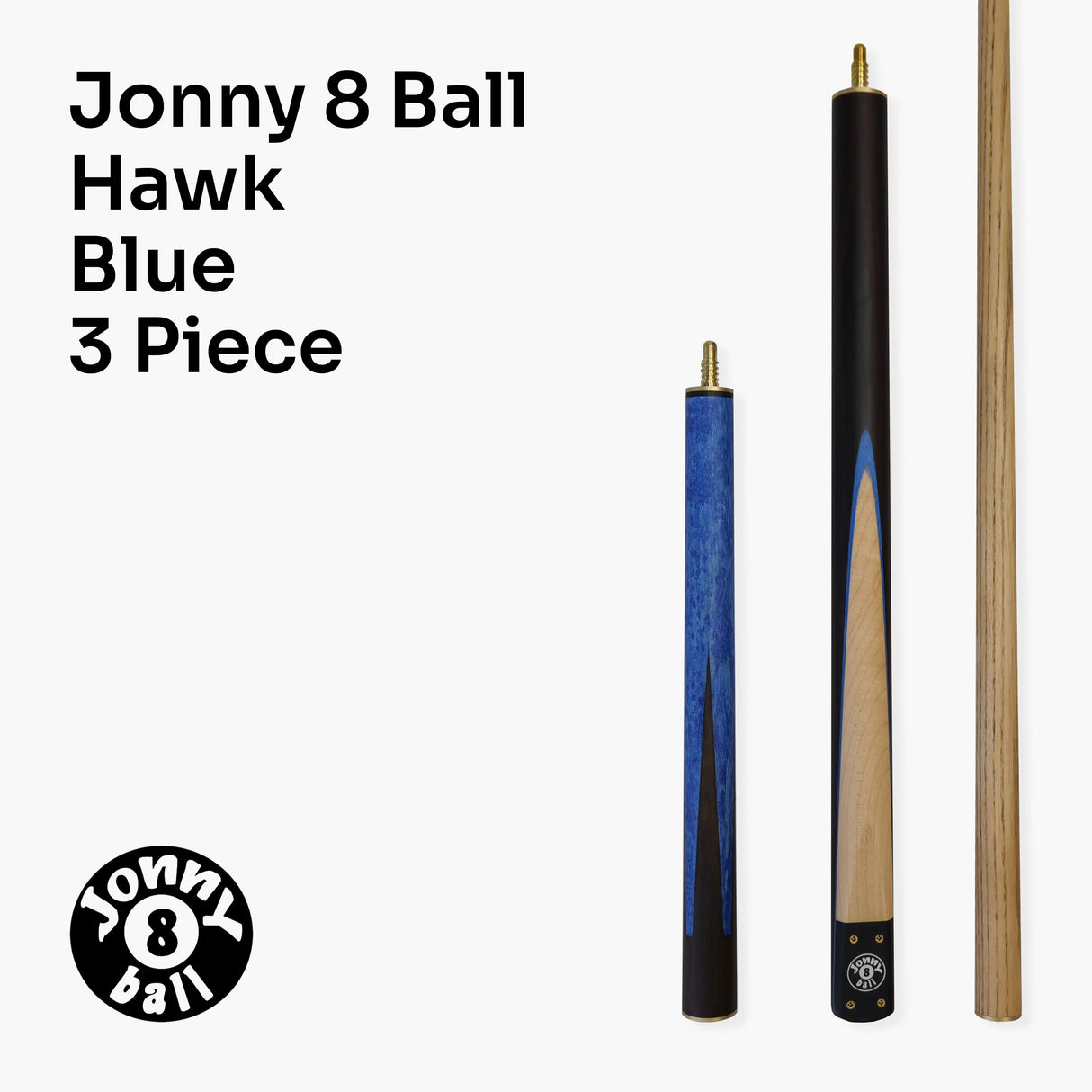 Jonny 8 Ball HAWK 3 Section Rapid Shorten English Pool Cue – 8mm Tip - 55 & 57" Length Jonny 8 Ball