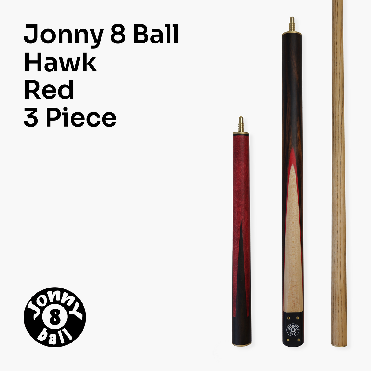 Jonny 8 Ball HAWK 3 Section Rapid Shorten English Pool Cue – 8mm Tip - 55 & 57" Length