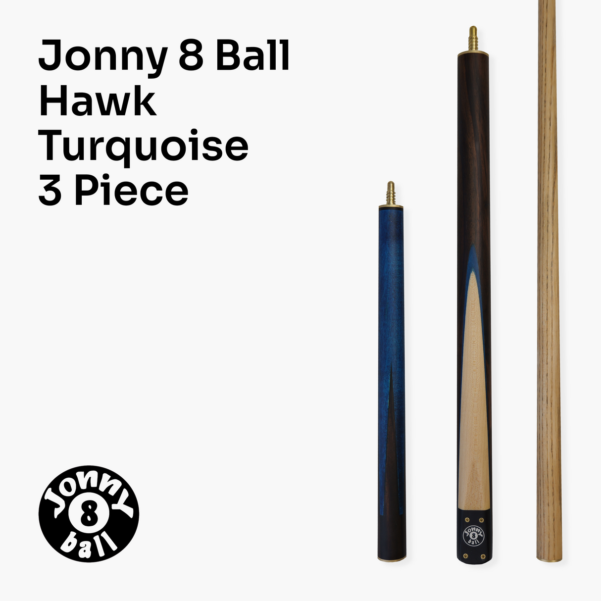 Jonny 8 Ball HAWK 3 Section Rapid Shorten English Pool Cue – 8mm Tip - 55 & 57" Length