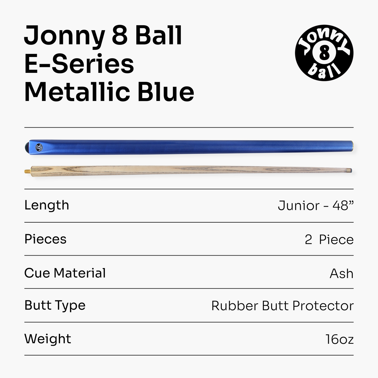 Jonny 8 Ball Metallic E-Series 2 Piece Centre Joint Snooker Pool Cue 9.5mm Tip