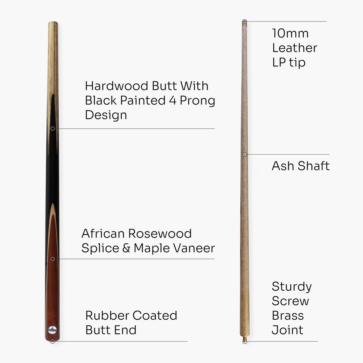 Kudos 48 Inch JUNIOR SAVANNA 2pc Centre Joint Ash Snooker Pool Cue 10mm Tip