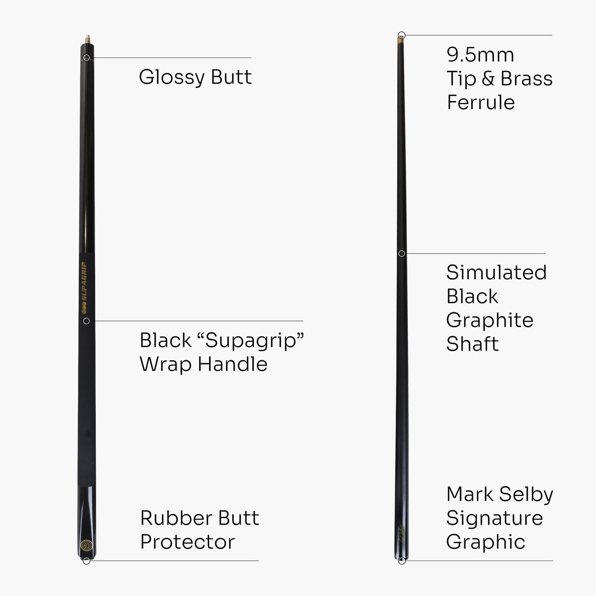 BCE MARK SELBY Metallic BLACK Simulated Graphite 2pc Snooker Cue & HARD CASE