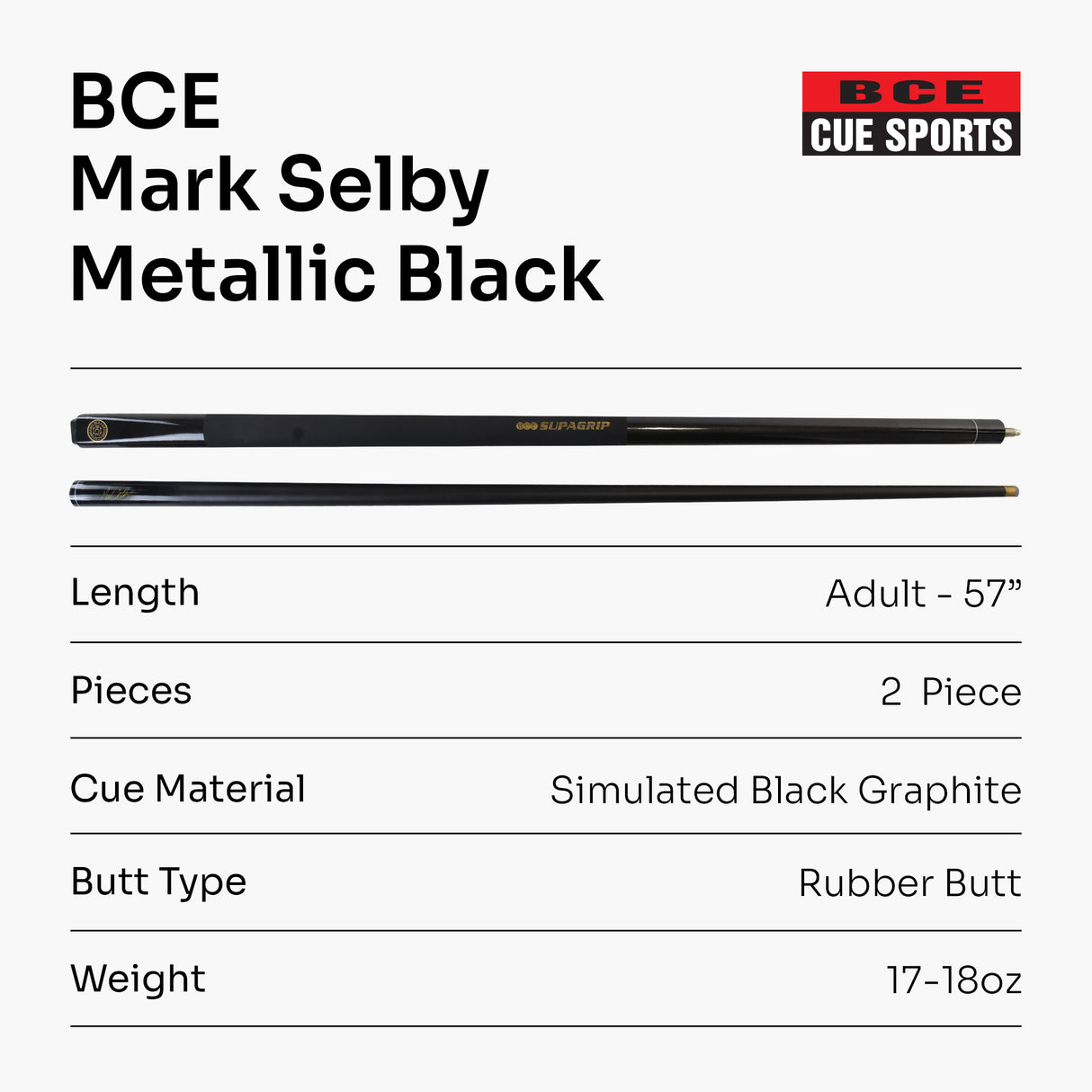 BCE Mark Selby 'Simulated Graphite Shaft' Snooker & Pool Cue - Metallic BLACK