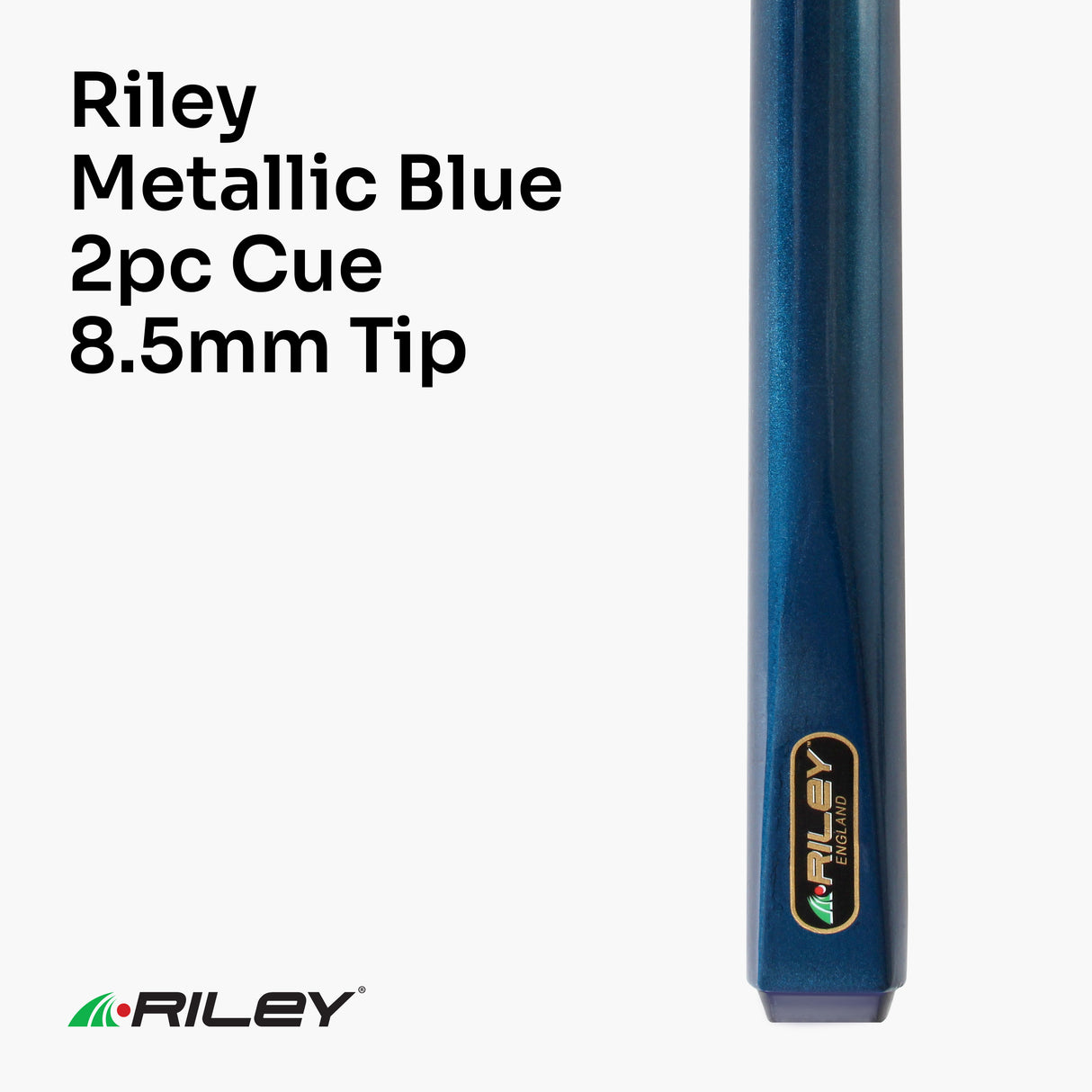 Riley METALLIC BLUE Butt 2 Piece 57 Inch Ash ENGLISH POOL Cue - 8.5mm Tip