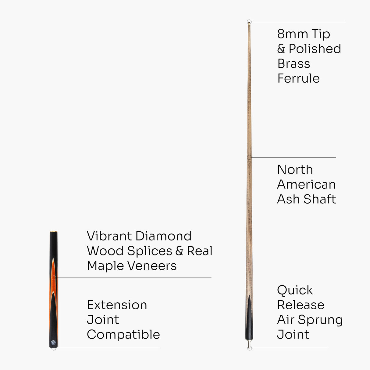 Jonny 8 Ball 3/4 SNIPER 57 Inch Ash English Pool Cue with 8mm Layered Pro Tip