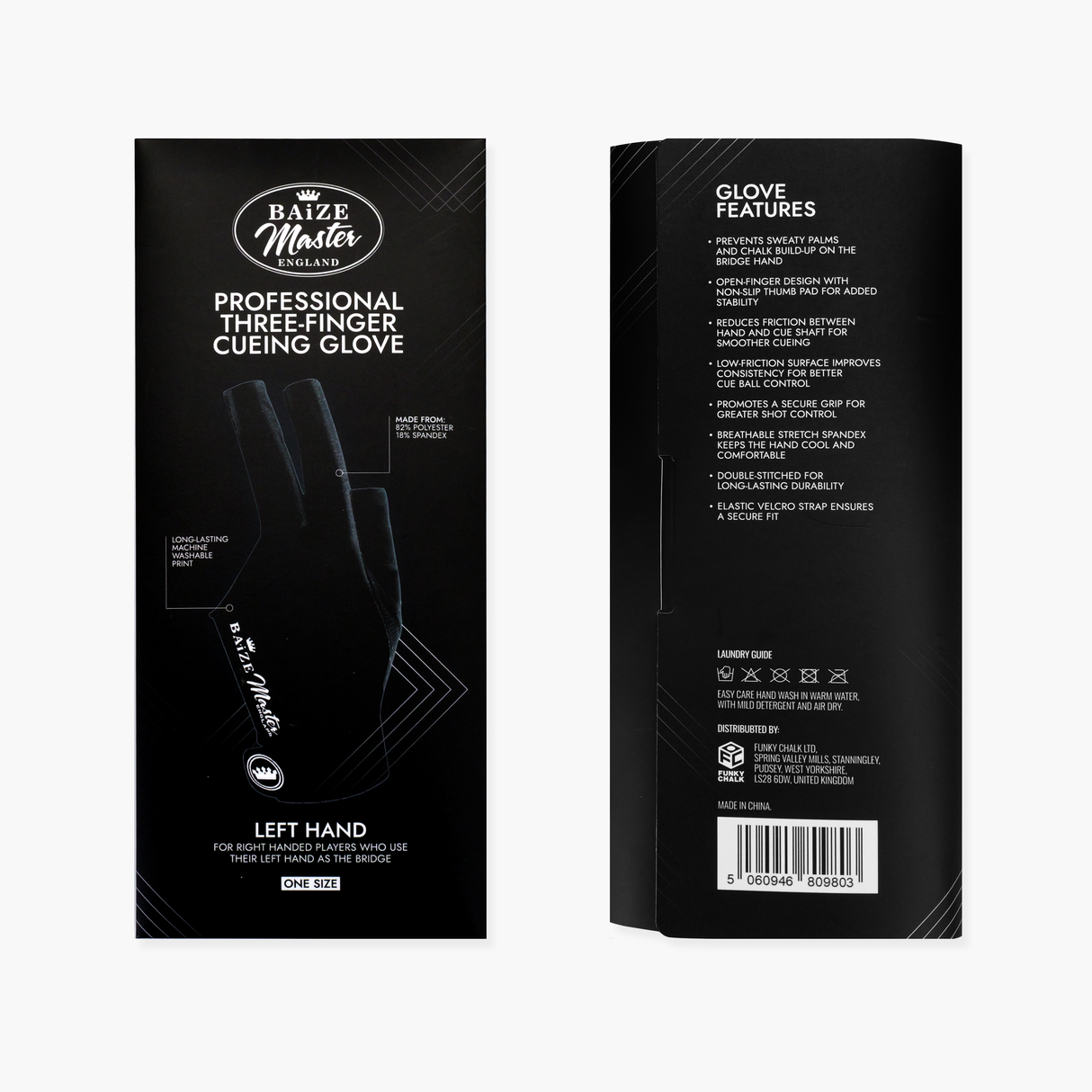BAIZE MASTER Professional Three-Finger Snooker Pool Cueing Glove - For a Smoother Cue Action - Left Hand Baize Master