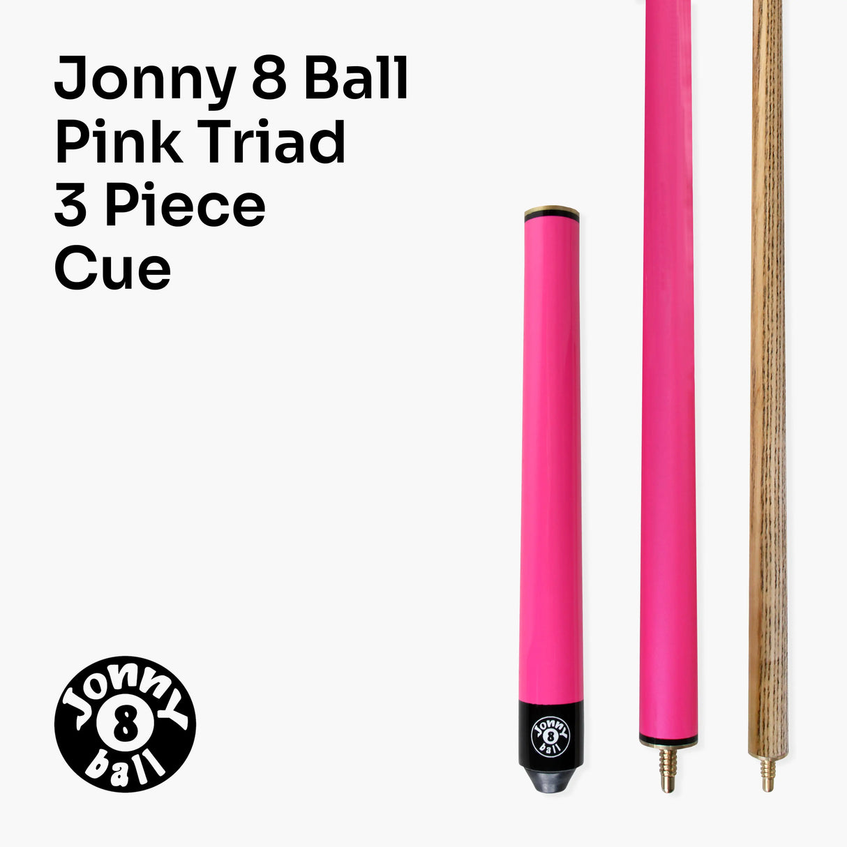 Jonny 8 Ball 48 Inch PINK JUNIOR TRIAD 3 Section Pool Snooker Cue & SOFT CASE