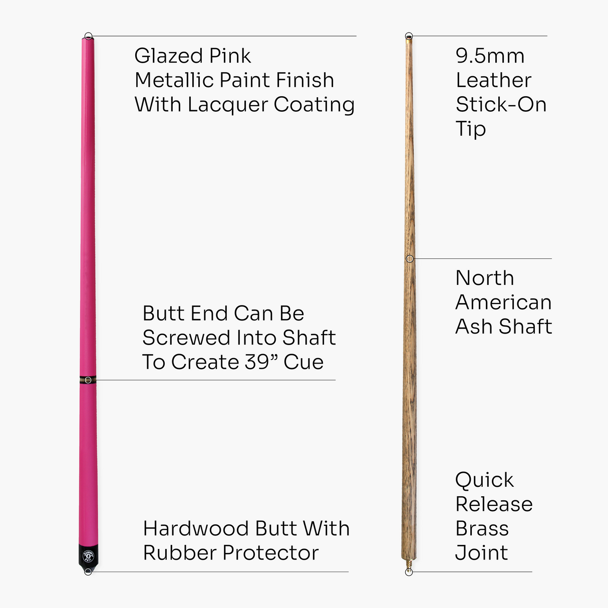 Jonny 8 Ball TRIAD 57 Inch 3 Piece Snooker Pool Cue 9.5mm Tip - Shorten to 39 Inch