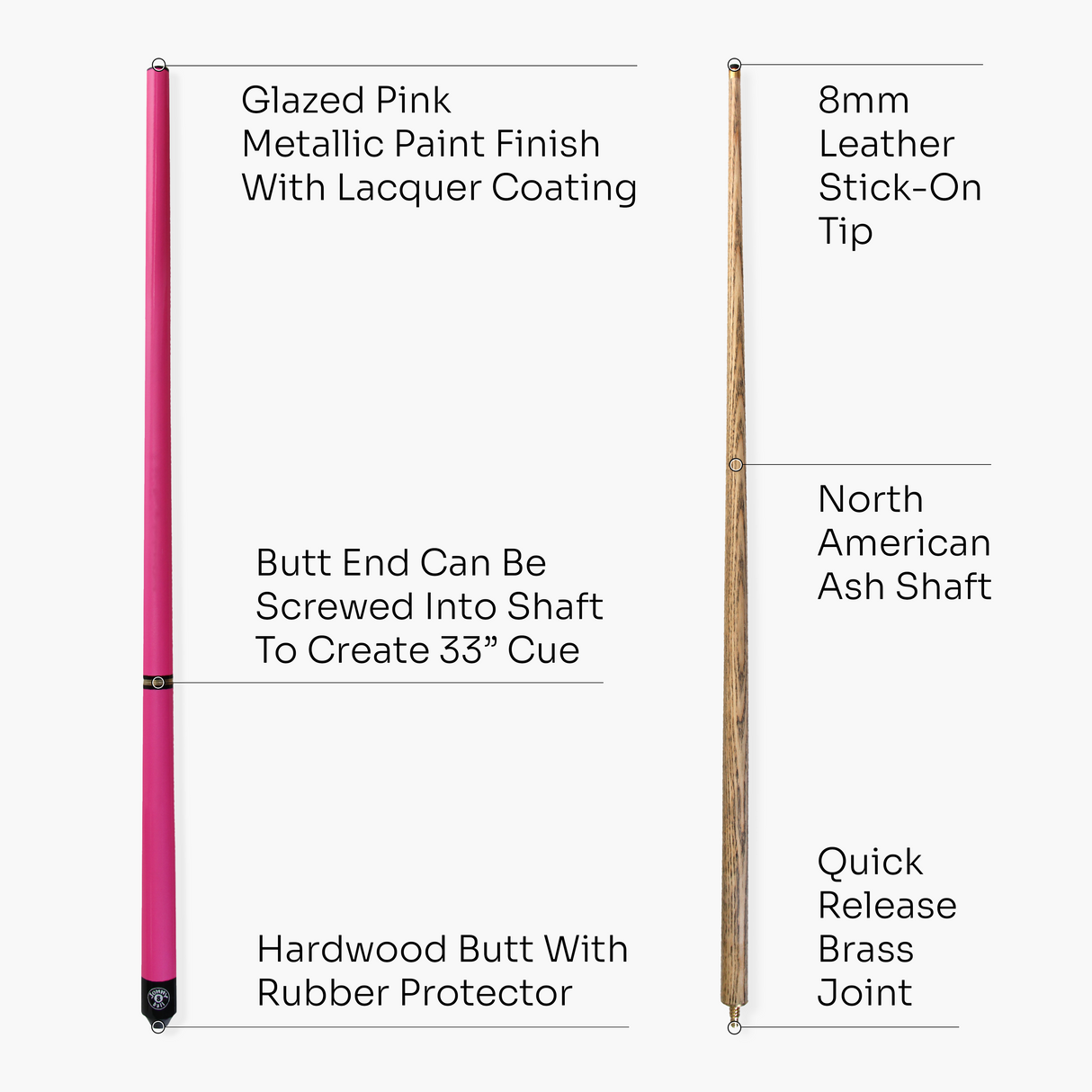 Jonny 8 Ball 48 Inch PINK JUNIOR TRIAD 3 Section Pool Snooker Cue & SOFT CASE