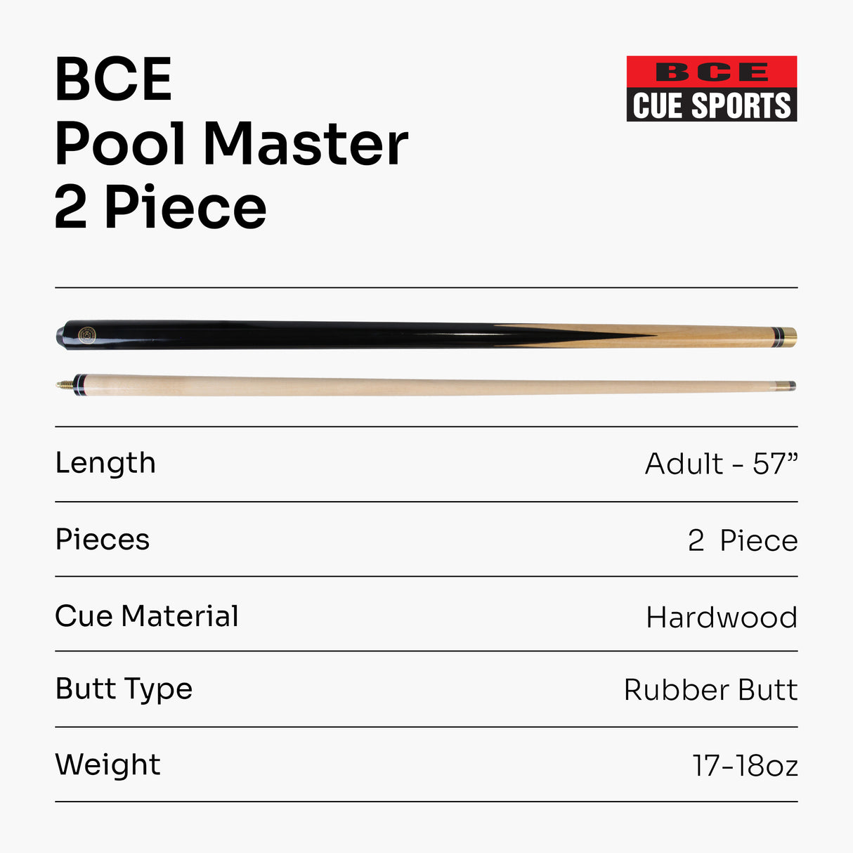 Riley Black DRAGON 8 BALL Ash 2 Piece Pool Snooker Cue - 9.5mm Tip