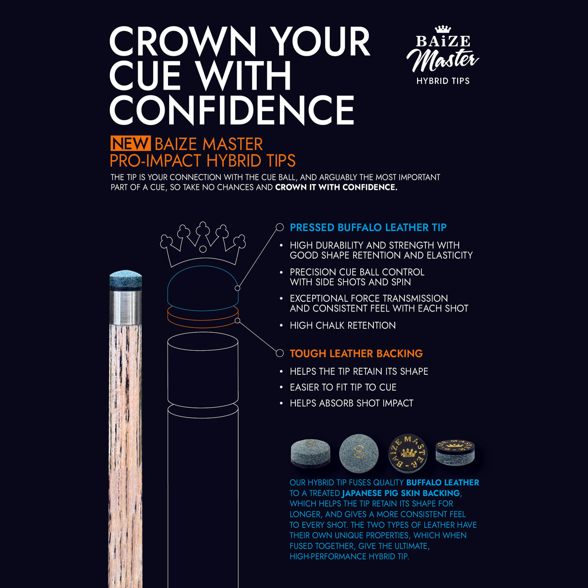 Baize Master PRO-IMPACT Hybrid Snooker and Pool Cue Tips 10mm - Box of 3 Tips