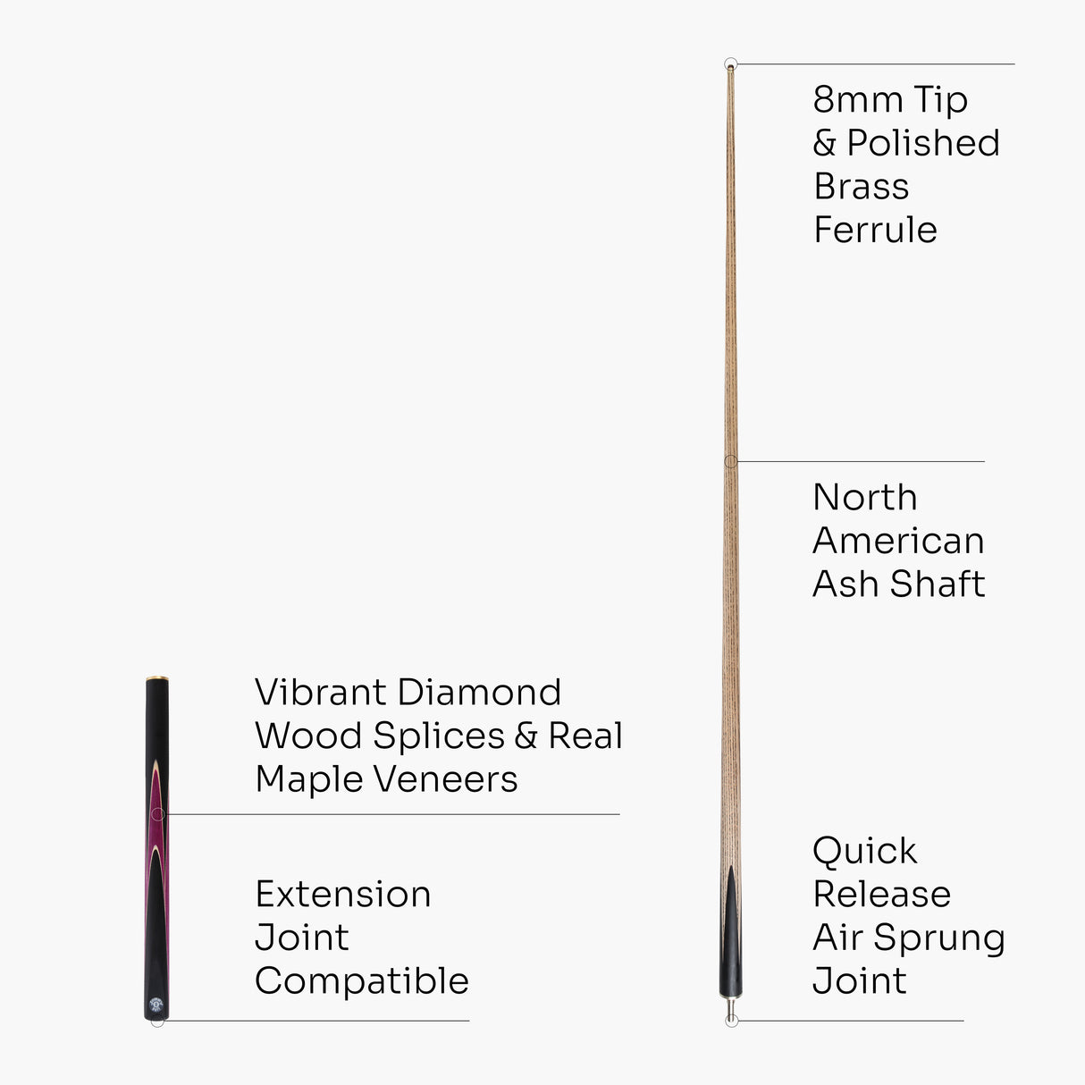 Jonny 8 Ball 3/4 SNIPER 57 Inch Ash English Pool Cue with 8mm Layered Pro Tip