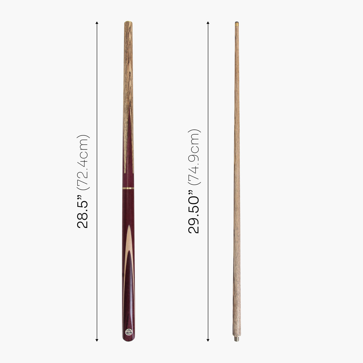 Baize Master PURPLE HEART 57 Inch 3 Piece Length Adjustable Double Joint Ash Snooker Pool Cue with 9.5mm Tip + Mini Butt - Shorten to 43 Inches