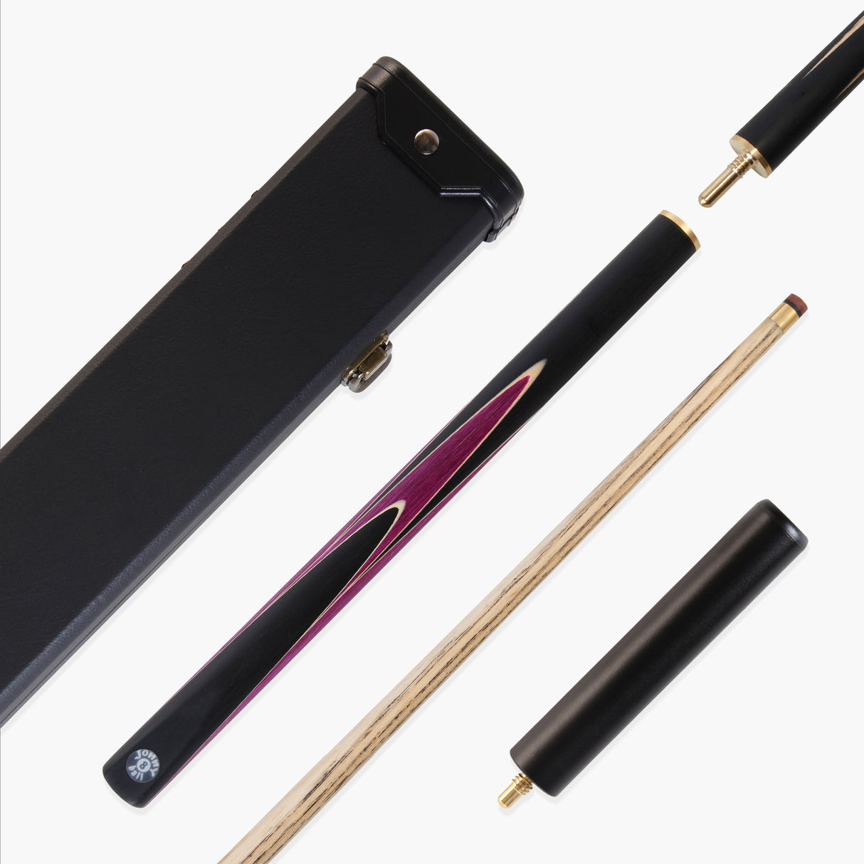 Jonny 8 Ball Sniper 3/4 Pool Cue and Case Set 8mm Tip with Black Hard Case + Mini Butt