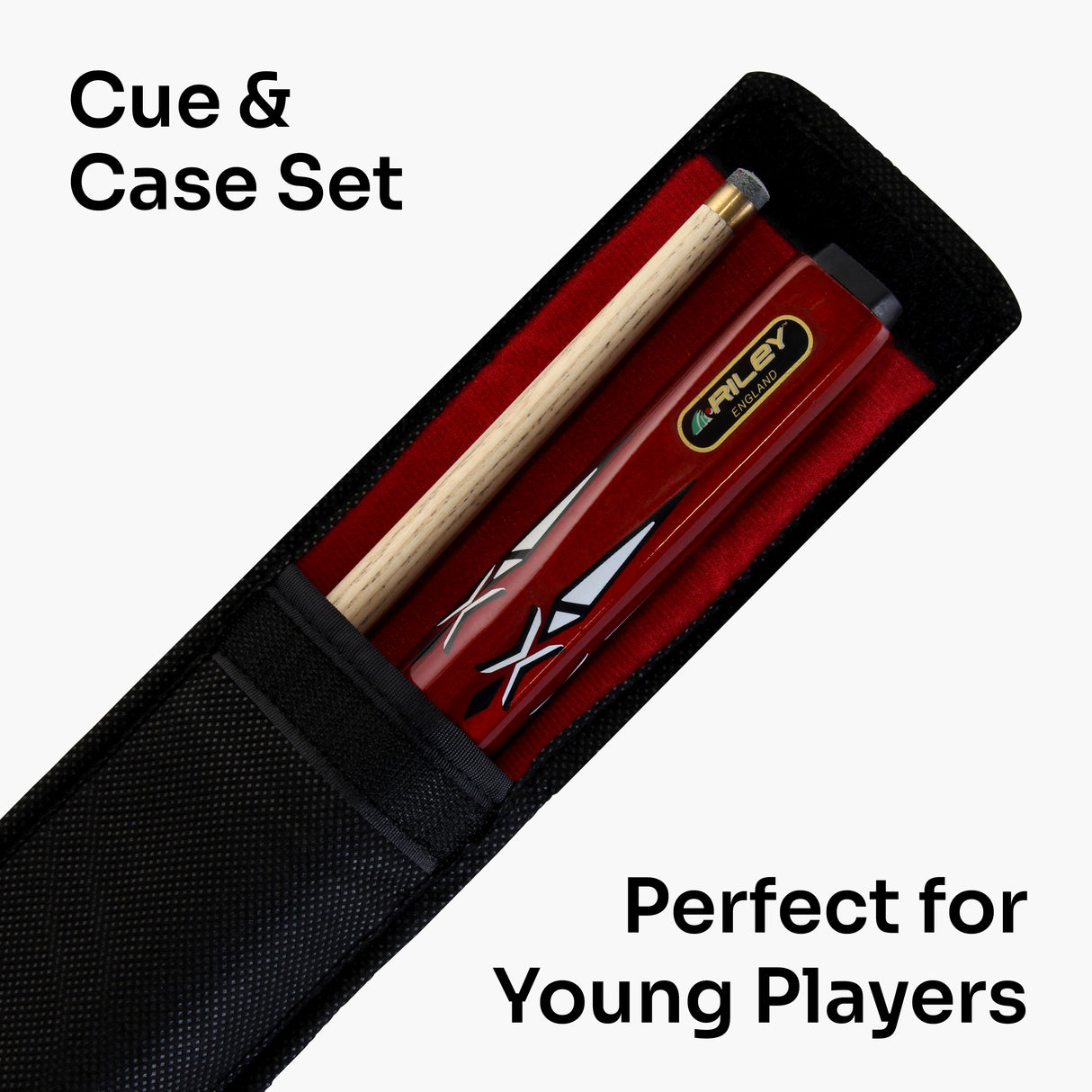 Riley Red Rocket 48 Inch 2 Piece Kids Cue and Case Set 9.5mm Tip with Riley Sleeve Case