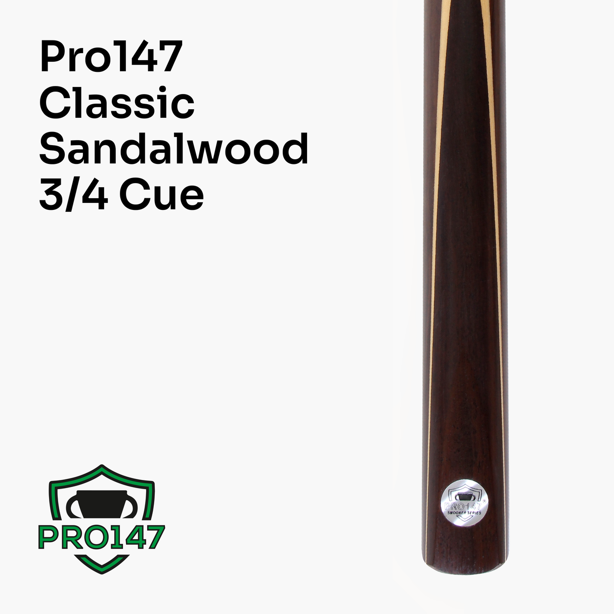 PRO147 CLASSIC SANDALWOOD 3/4 Premium Snooker Pool Cue 9.5mm Tip + 6 Inch Wooden Mini Butt