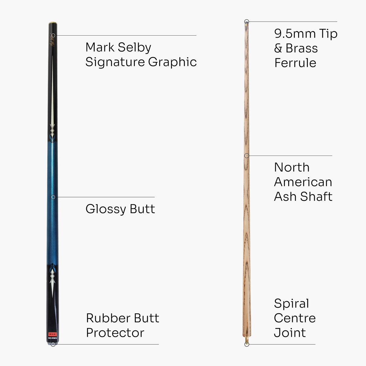 BCE Mark Selby SAPPHIRE 2 Piece Ash Pool Snooker Cue - JW3000