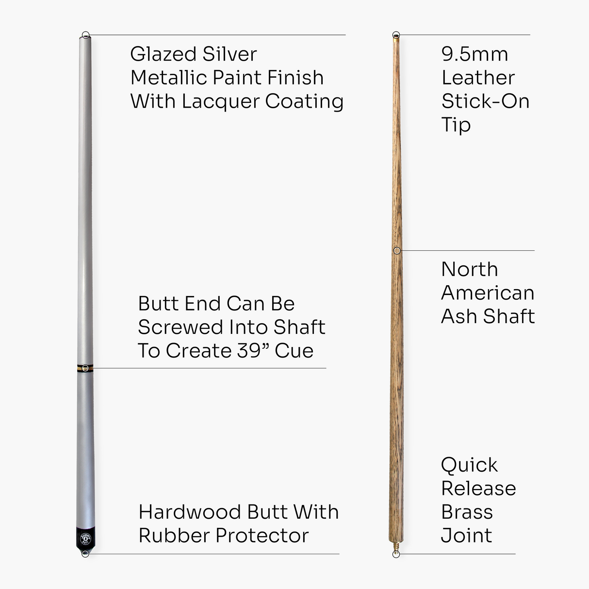 Jonny 8 Ball TRIAD 57 Inch 3 Piece Snooker Pool Cue 9.5mm Tip - Shorten to 39 Inch