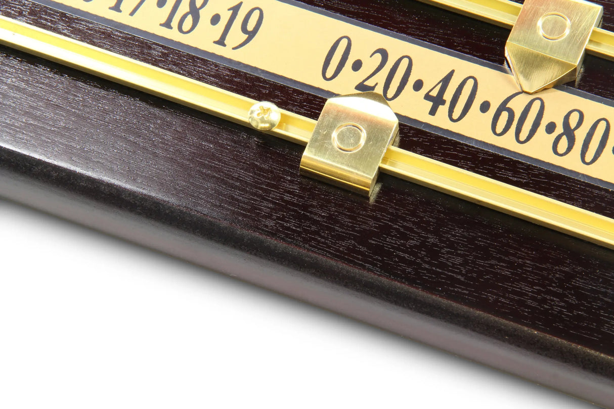 MAHOGANY Effect MDF Wooden Snooker Scoreboard for 2 Players with Brass Markers and Rails - 17.5 Inches Cue & Case