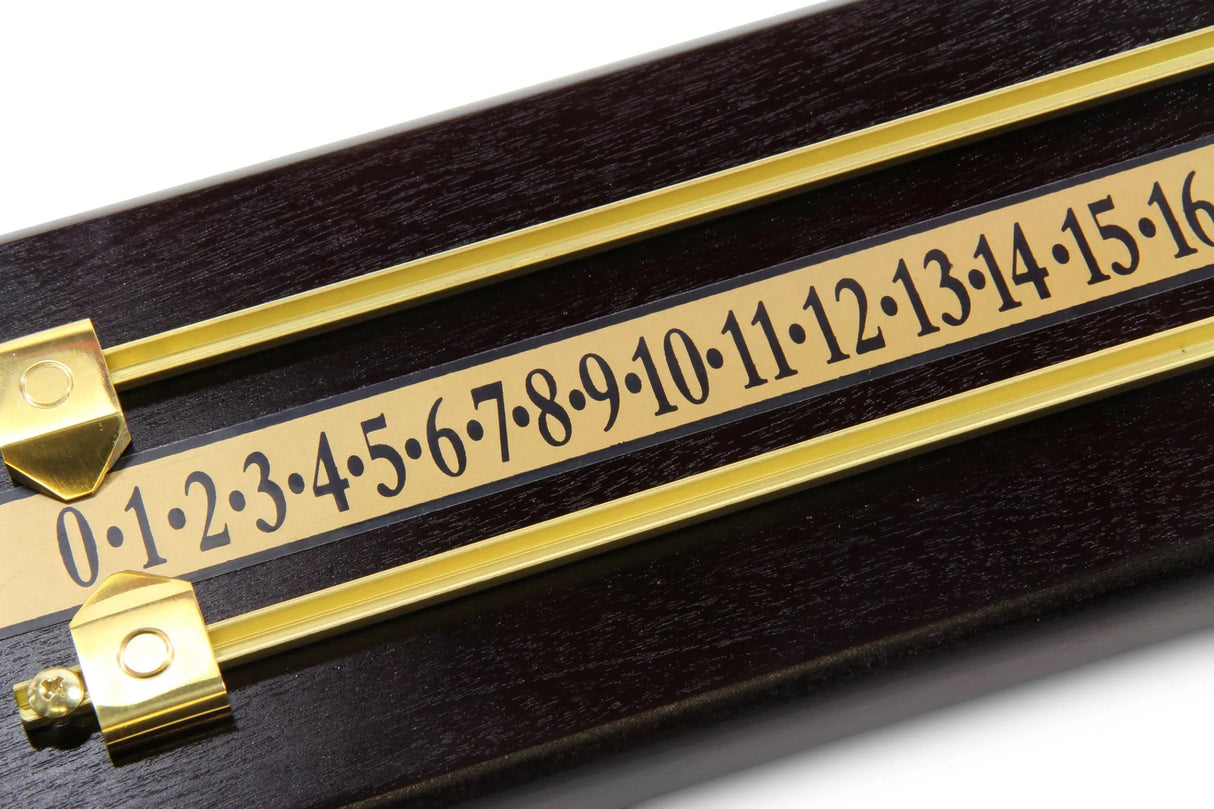 MAHOGANY Effect MDF Wooden Snooker Scoreboard for 2 Players with Brass Markers and Rails - 17.5 Inches Cue & Case