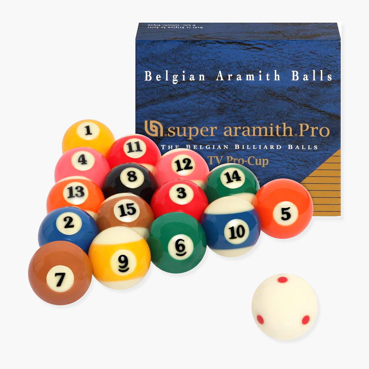 Super Aramith PRO CUP TV SET with Spot Cue Ball - 2 1/4 Inch American Pool Balls