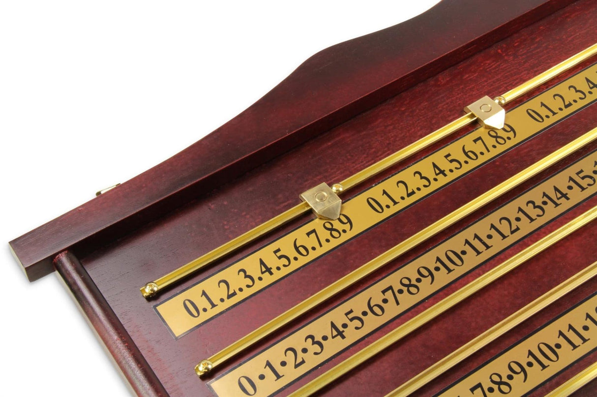 Solid Wood Mahogany Colour 4 Player Snooker Scoreboard with Brass Markers Cue & Case
