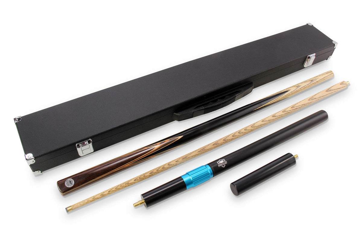 PRO147 TIGER 2pc Multi Splice Snooker Pool Cue Set with 3 SLOT Hard Case, LONG TELESCOPIC EXTENSION and Mini Butt 9.5mm Tip