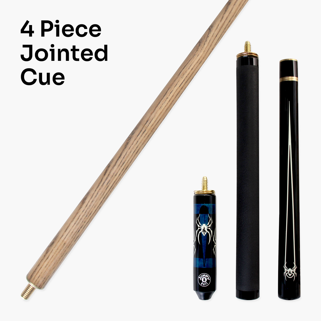 Jonny 8 Ball 57 Inch Adjustable 4 Piece Pool Cue 8mm Tip - Shorten to 45 Inch