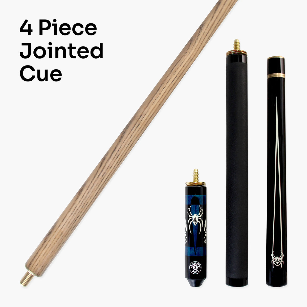 Jonny 8 Ball 57 Inch Adjustable 4 Piece Pool Cue 8mm Tip - Shorten to 45 Inch Jonny 8 Ball