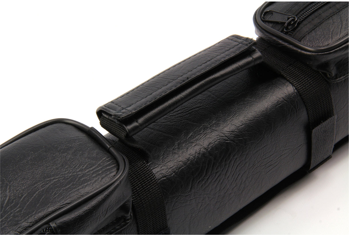 ALL BLACK Leather Patch Effect SQUARE Cue Case - Holds 2 Centre Jointed Cues
