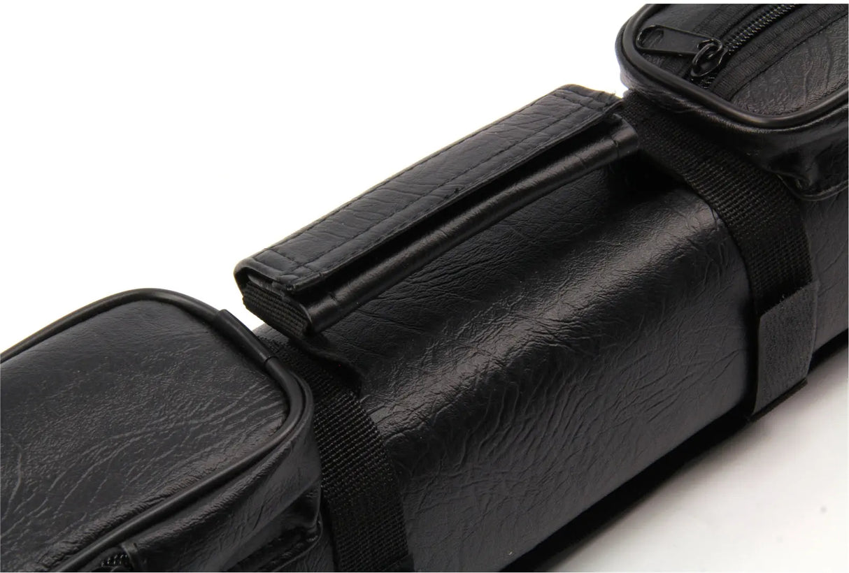 ALL BLACK Leather Patch Effect SQUARE Cue Case - Holds 2 Centre Jointed Cues Cue & Case