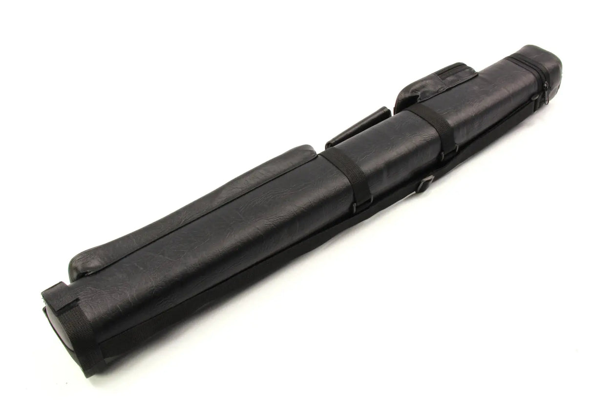 ALL BLACK Leather Patch Effect SQUARE Cue Case - Holds 2 Centre Jointed Cues Cue & Case