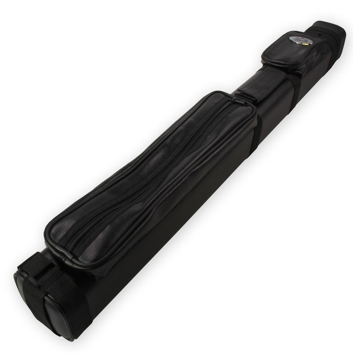 ALL BLACK Leather Patch Effect SQUARE Cue Case - Holds 2 Centre Jointed Cues