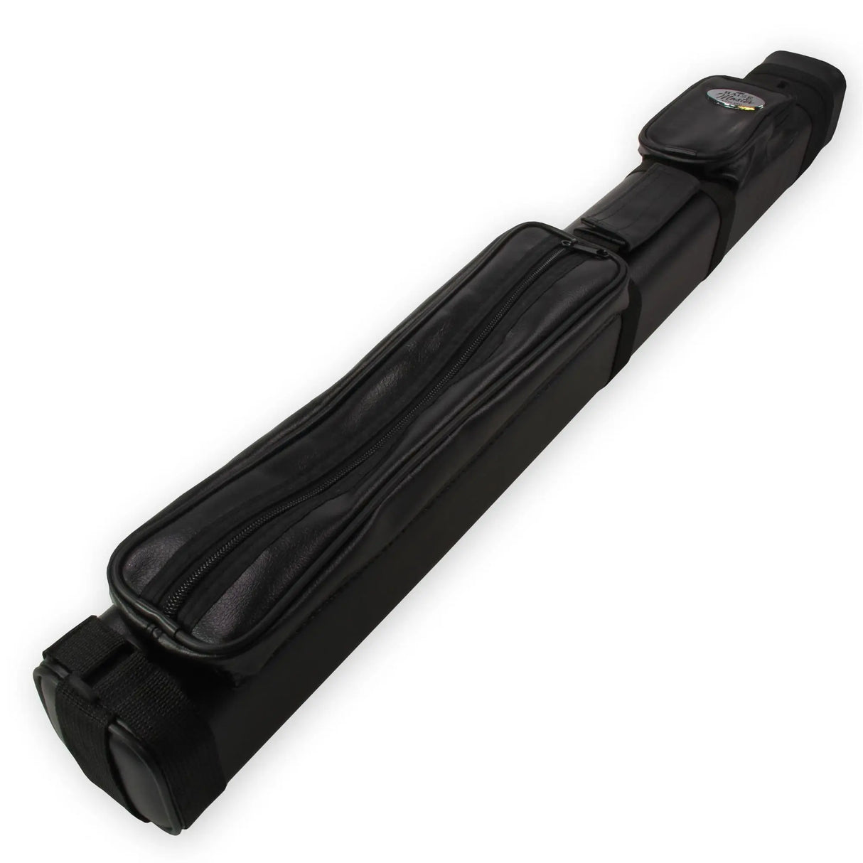 ALL BLACK Leather Patch Effect SQUARE Cue Case - Holds 2 Centre Jointed Cues Cue & Case
