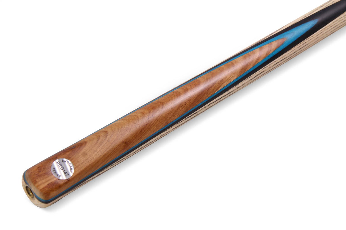PRO147 CLASSIC SAPPHIRE FLARE P5/E 57 Inch Snooker Pool Cue Set 2pc Centre Joint Non-matching Ash Cue with PRO147 Long Telescopic Extension, Mini Butt and 3 Slot Case - 9.5mm Tip
