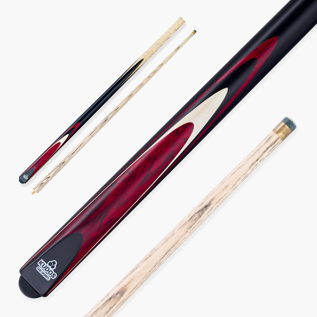 Kudos Red Bullet 57 Inch 2 Piece Centre Joint Ash Snooker Pool Cue with 9.5mm Tip