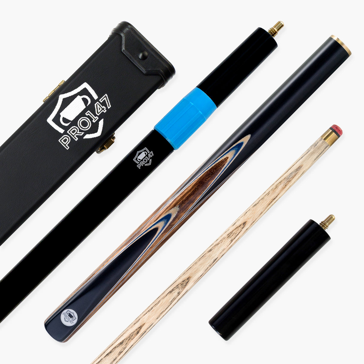 PRO147 Pearl Series Blue Zebra 3/4 Joint Deluxe Cue and Case Set with 9.5mm Professional Red Leather Tip