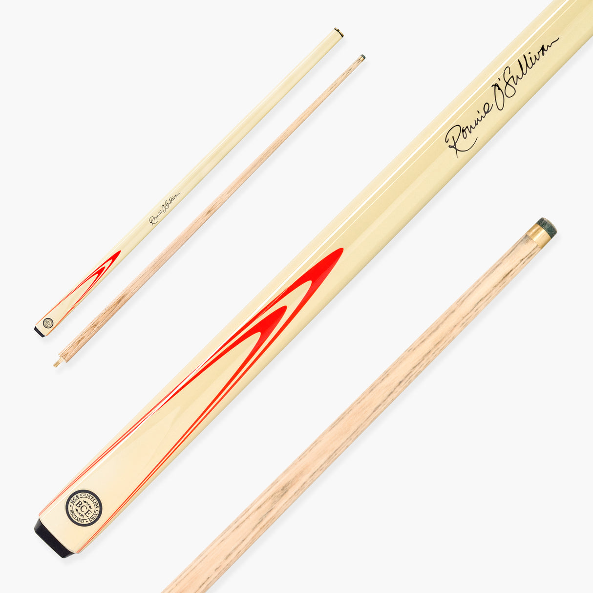 BCE Ronnie O'Sullivan ORANGE FLARE Cream Butt 2pc Ash Pool Snooker Cue 9.5mm Tip