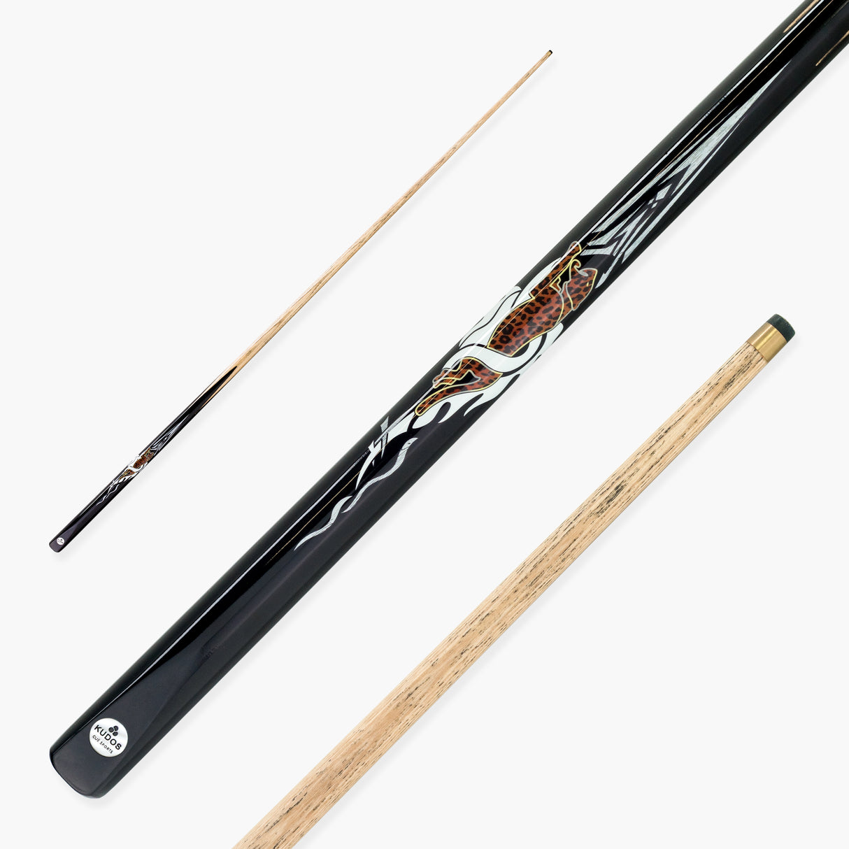 Kudos Flaming Tiger 57 Inch One Piece English Pool Cue 8.5mm Tip