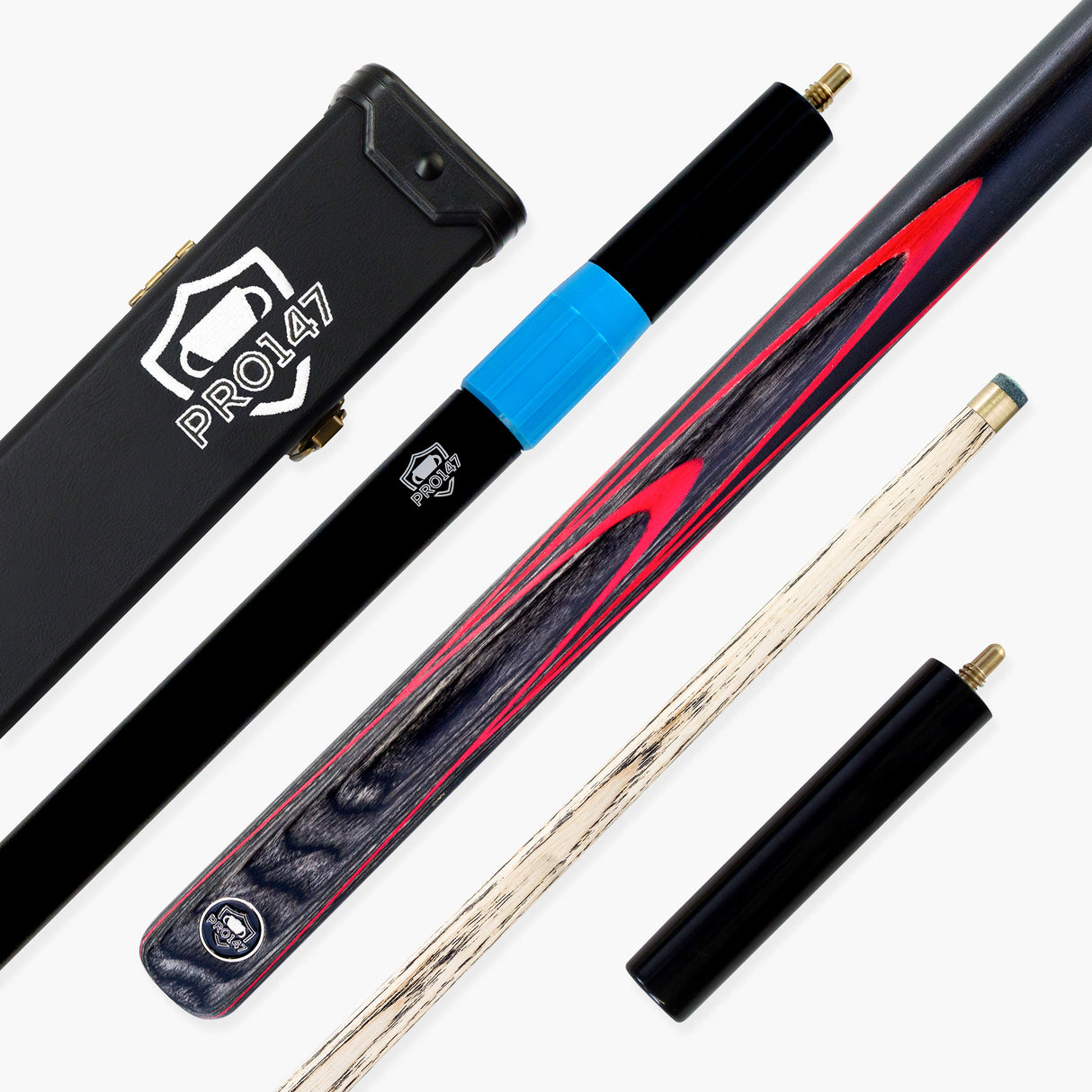 PRO147 Apollo 58 Inch 3/4 Jointed Hand Spliced Premium Snooker and Pool Cue and Case Set 9.5mm Tip