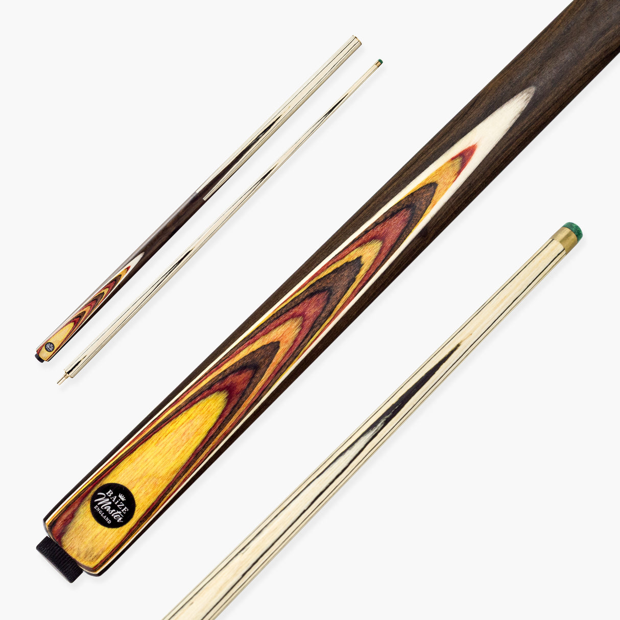 Baize Master Kingsley 2 Piece UV Printed Snooker and Pool Cue with 9.5mm Green Layered Tip