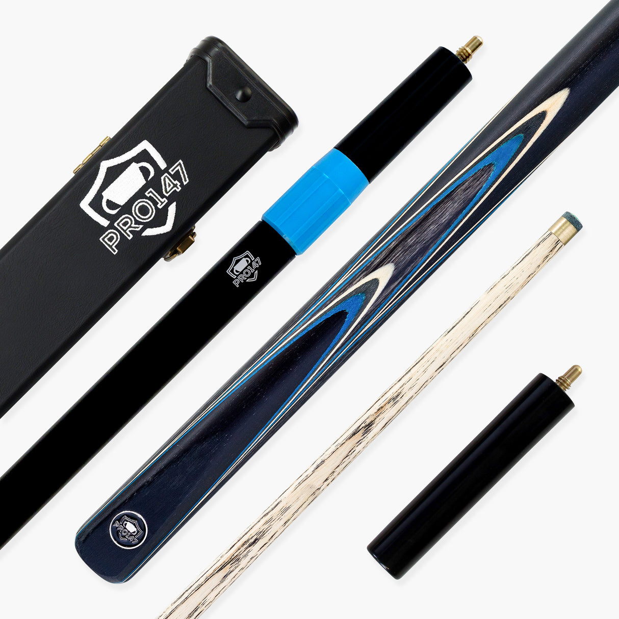 PRO147 Apollo 58 Inch 3/4 Jointed Hand Spliced Premium Snooker and Pool Cue and Case Set 9.5mm Tip